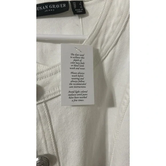 Susan Graver Stretch Denim Collarless Jacket w/Patch Pockets - Women's L - White - Picture 5 of 8